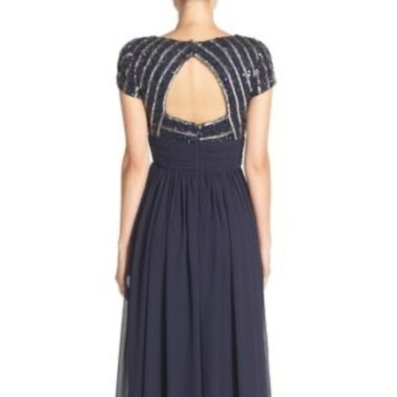 NWT JS Collections Embellished Chiffon Gown Navy‎ Blue [SZ 2 ] - Picture 9 of 10